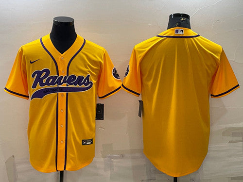 Baltimore Ravens Blank Yellow With Patch Baseball Jersey