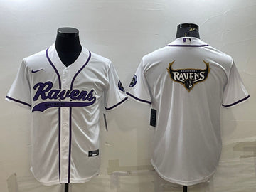 Baltimore Ravens White Team Big Logo With Patch Baseball Jersey