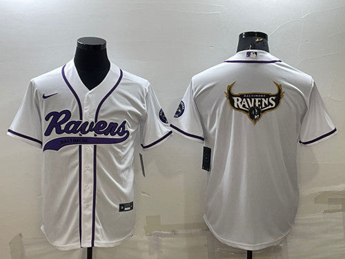 Baltimore Ravens White Team Big Logo With Patch Baseball Jersey