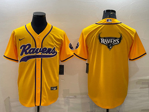Baltimore Ravens Yellow Team Big Logo With Patch Baseball Jersey