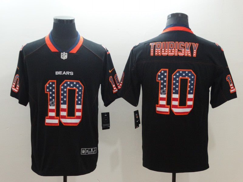 Bears #10 Mitchell Trubisky Black USA Flag Color Rush Fashion Jersey