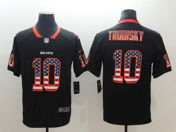 Bears #10 Mitchell Trubisky Black USA Flag Color Rush Fashion Jersey