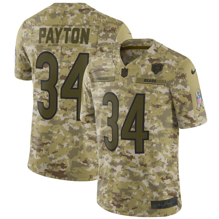 Bears #34 Walter Payton 2018 Camo Salute to Service Jersey