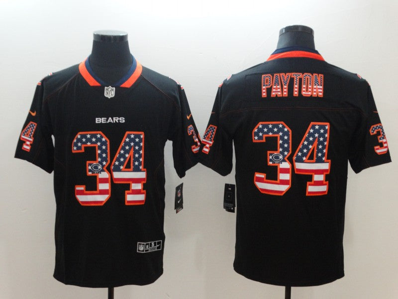 Bears #34 Walter Payton Black USA Flag Color Rush Fashion Jersey