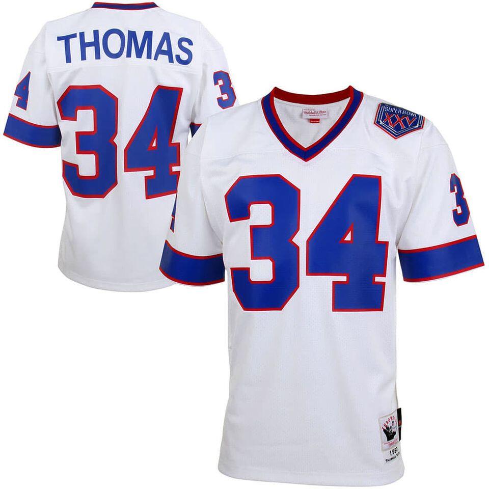 Bills #34 Thurman Thomas White Mitchell & Ness Throwback Jersey
