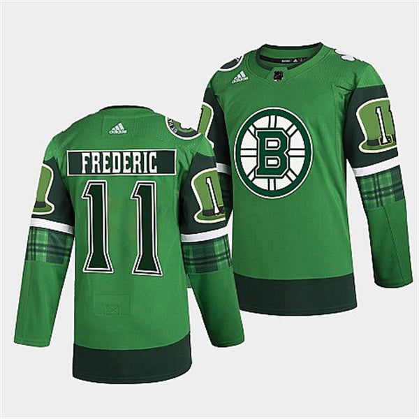 Trent Frederic Boston Bruins green jersey
