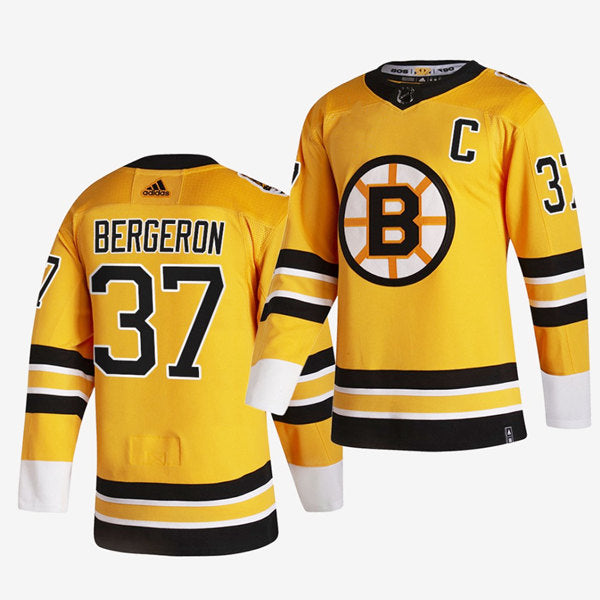 Patrice Bergeron Boston Bruins yellow Reverse Retro jersey