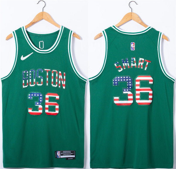 Marcus Smart USA Flag Boston Celtics green jersey
