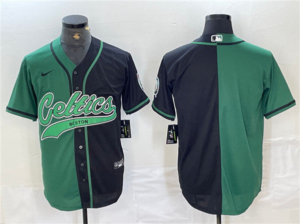 Custom Boston Celtics green-black Split jersey