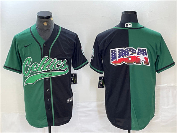 Team Big Logo With Patch Boston Celtics green-black Split jersey