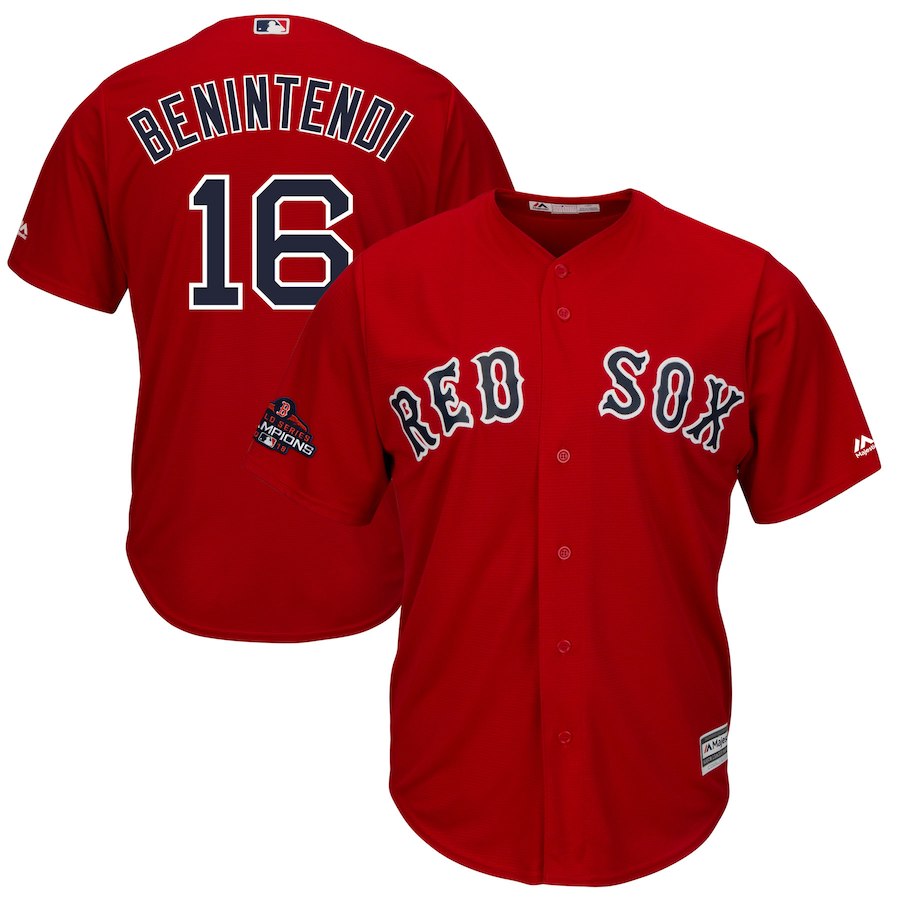 Andrew Benintendi Majestic Boston Red Sox scarlet jersey