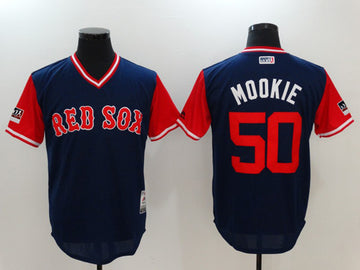Mookie Betts Boston Red Sox navy-red jersey