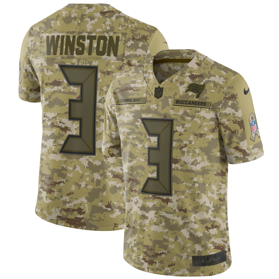Buccaneers #3 Jameis Winston 2018 Camo Salute to Service Jersey