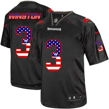 Buccaneers #3 Jameis Winston Black USA Flag Fashion Elite Jersey