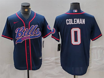 Buffalo Bills #0 Keon Coleman Navy With Patch Baseball Jersey