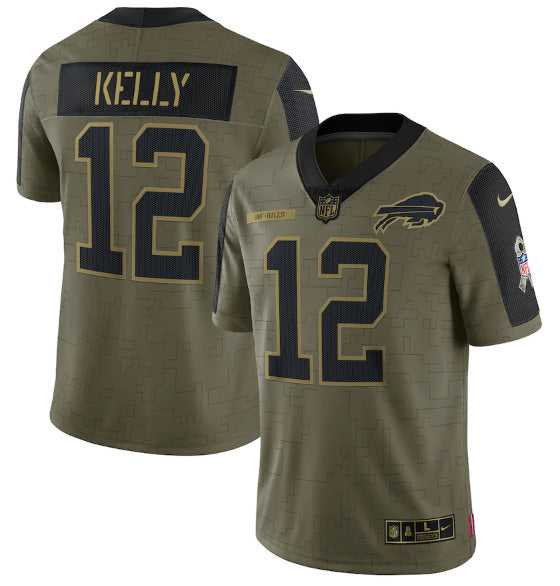 Buffalo Bills #12 Jim Kelly 2021 Olive Salute To Service Jersey