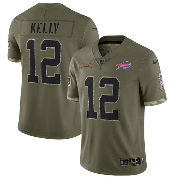 Buffalo Bills #12 Jim Kelly 2022 Olive Salute To Service Jersey