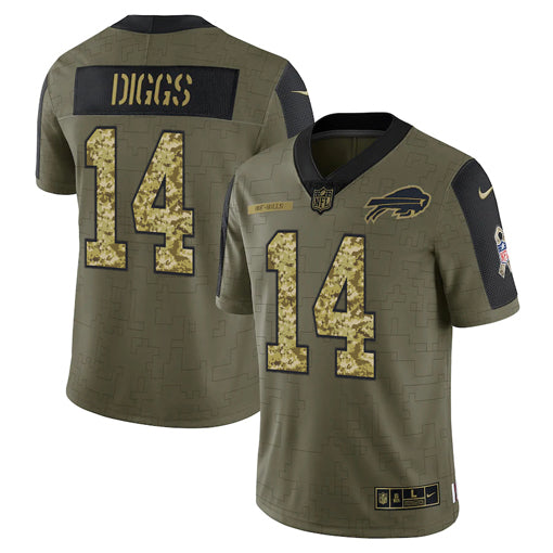 Buffalo Bills #14 Stefon Diggs 2021 Olive Camo Salute To Service Jersey