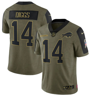 Buffalo Bills #14 Stefon Diggs 2021 Olive Salute To Service Jersey