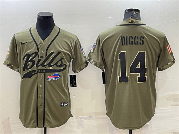 Buffalo Bills #14 Stefon Diggs 2022 Olive Salute to Service Baseball Jersey
