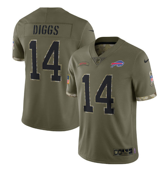 Buffalo Bills #14 Stefon Diggs 2022 Olive Salute To Service Jersey