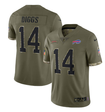 Buffalo Bills #14 Stefon Diggs 2022 Olive Salute To Service Jersey