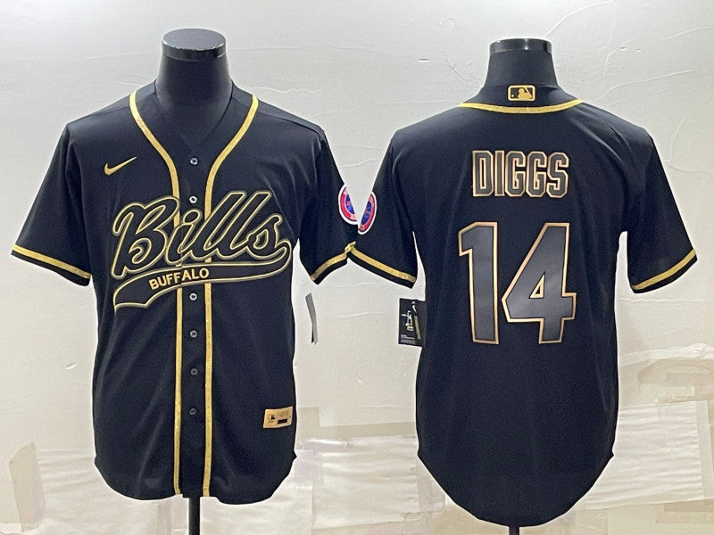 Buffalo Bills #14 Stefon Diggs Black Gold With Patch Baseball Jersey