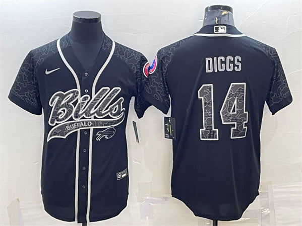 Buffalo Bills #14 Stefon Diggs Black Reflective With Patch Baseball Jersey