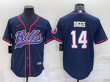 Buffalo Bills #14 Stefon Diggs Navy With Patch Baseball Jersey