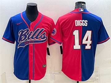 Buffalo Bills #14 Stefon Diggs Royal-Red Split With Patch Baseball Jersey