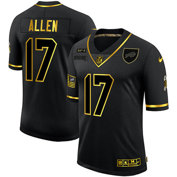 Buffalo Bills #17 Josh Allen 2020 Black-Gold Salute To Service Jersey