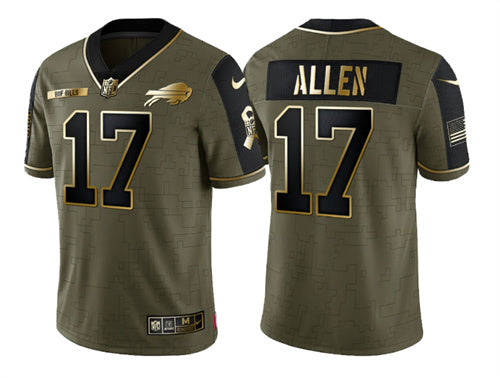 Buffalo Bills #17 Josh Allen 2021 Olive Golden Salute To Service Jersey