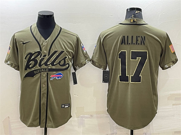 Buffalo Bills #17 Josh Allen 2022 Olive Salute to Service Baseball Jersey