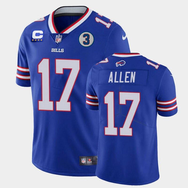 Buffalo Bills #17 Josh Allen 2022 Royal With 4-star C Patch And NO3 Patch Jersey