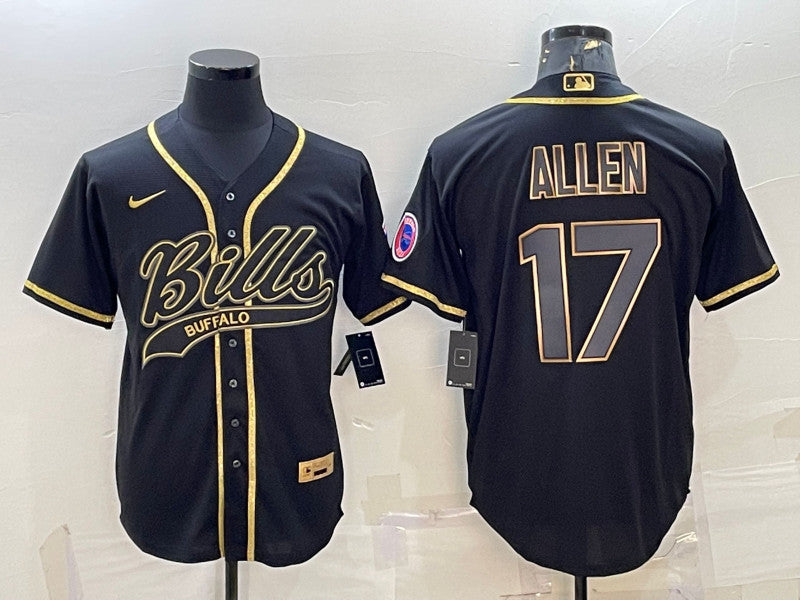 Buffalo Bills #17 Josh Allen Black Gold Edition With Patch Baseball Jersey