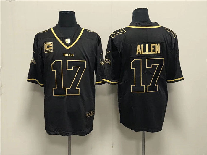 Buffalo Bills #17 Josh Allen Black Gold With 4-star C Patch Jersey