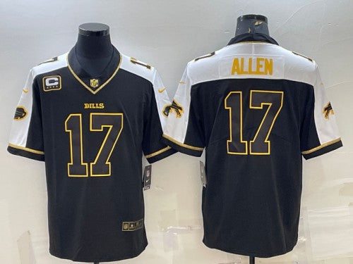 Buffalo Bills #17 Josh Allen Black Gold With C Patch Thanksgiving Jersey