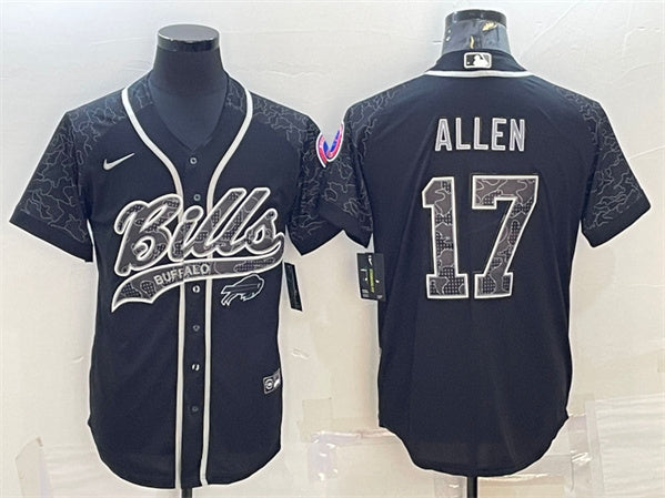 Buffalo Bills #17 Josh Allen Black Reflective With Patch Baseball Jersey