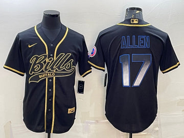 Buffalo Bills #17 Josh Allen Black Smoke Fashion With Patch Baseball Jersey