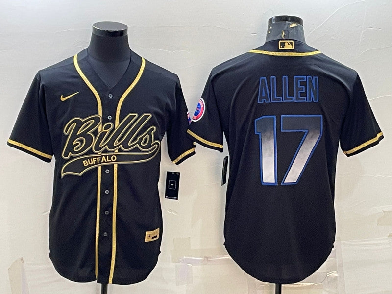 Buffalo Bills #17 Josh Allen Black Smoke Fashion With Patch Baseball Jersey