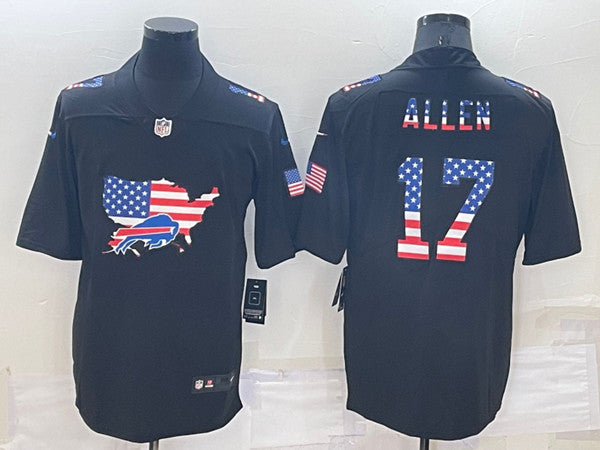 Buffalo Bills #17 Josh Allen Black USA Flag Jersey