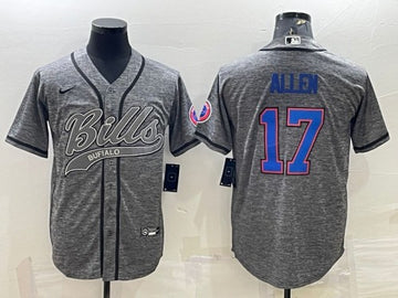 Buffalo Bills #17 Josh Allen Gray With Patch Baseball Jersey