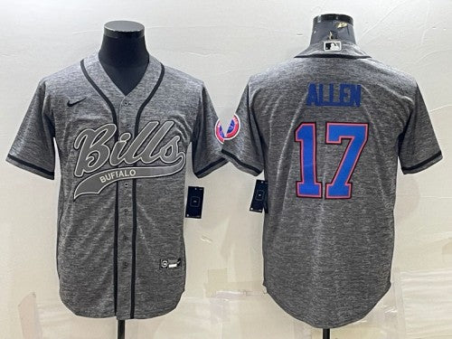 Buffalo Bills #17 Josh Allen Gray With Patch Baseball Jersey