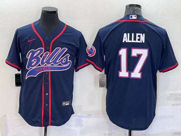 Buffalo Bills #17 Josh Allen Navy With Patch Baseball Jersey