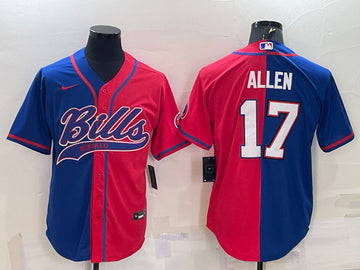 Buffalo Bills #17 Josh Allen Royal-Red Split With Patch Baseball Jersey