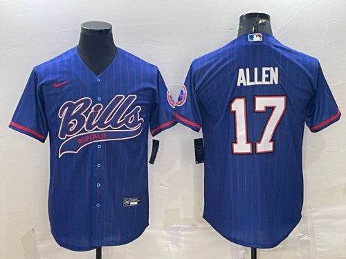 Buffalo Bills #17 Josh Allen Royal With Patch Baseball Jersey