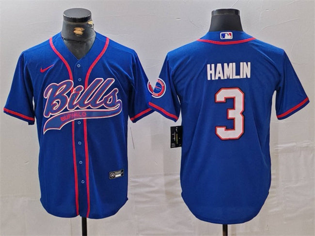 Buffalo Bills #3 Damar Hamlin Blue With Patch Baseball Jersey