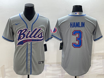 Buffalo Bills #3 Damar Hamlin Gray With Patch Baseball Jersey