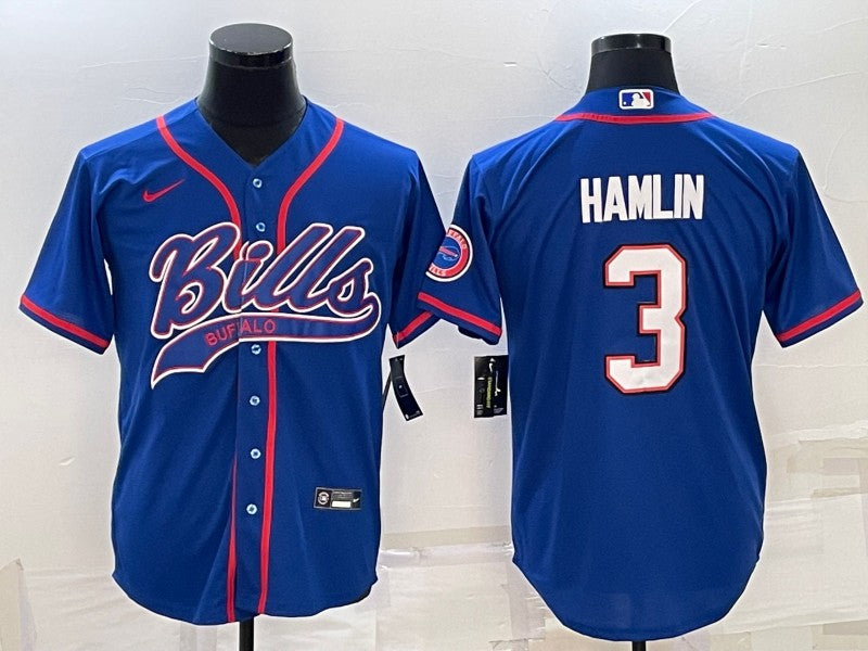 Buffalo Bills #3 Damar Hamlin Royal With Patch Baseball Jersey