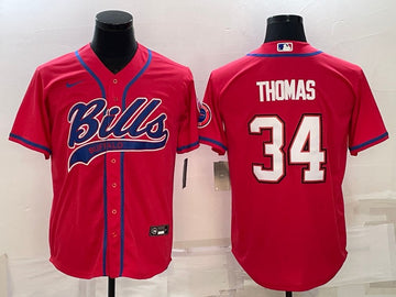 Buffalo Bills #34 Thurman Thomas Red With Patch Baseball Jersey